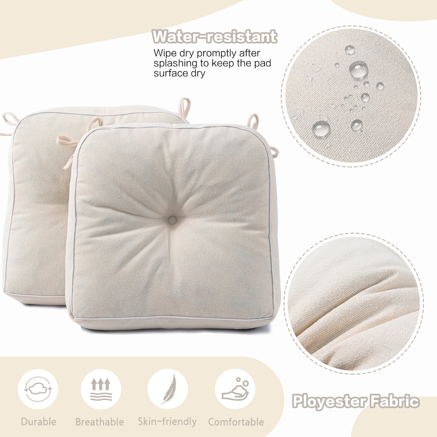 2 Pack of Chair Cushions 16.5 x 16.5 x 5 Inches, Ivory